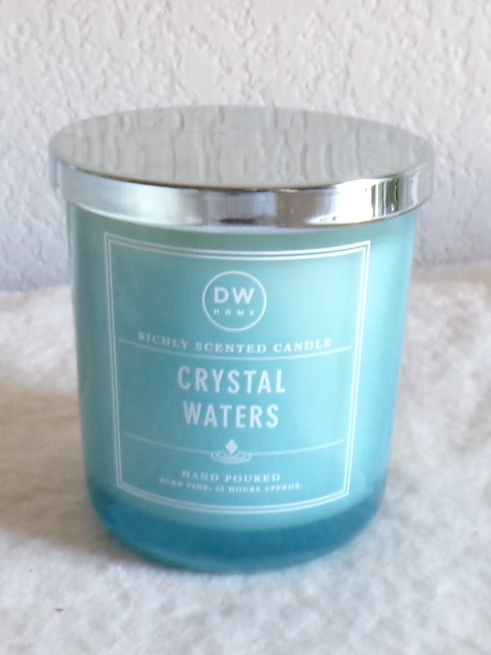 DW Home Candle Crystal Waters Glass Jar with Metal Lid New Appr 33 Hour Burn